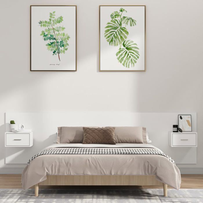 Tête de lit avec armoires - vidaXL - Blanc - Bois dingénierie - 200x1 5x80 cm - 2 tables de chevet - 48 5x32 5x80 cm Tête de lit avec armoires - vidaXL - Blanc - Bois dingénierie - 200x1 5x80 cm - 2 tables de chevet - 48 5x32 5x80 cm