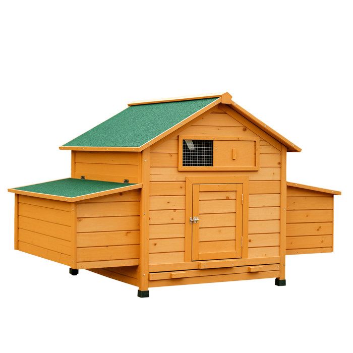 Poulailler - PawHut - pour 4 poules - pondoir toit imperméable ouvrable tiroir amovible - bois de sapin - 150x100x965cm - jaune