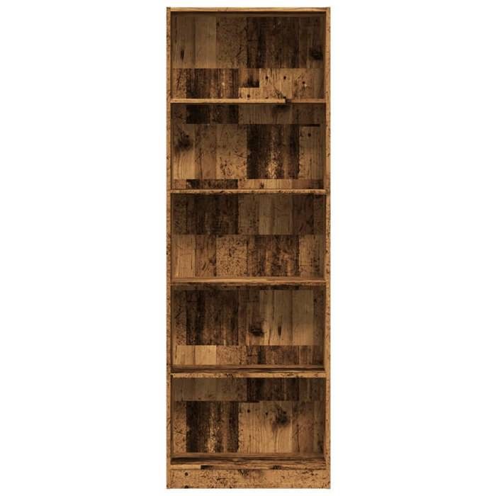 Bibliothèque en bois dingénierie - MEUBLECHIC - 60x24x176 cm - Vieux bois - Compartiments ouverts - Facile à nettoyer