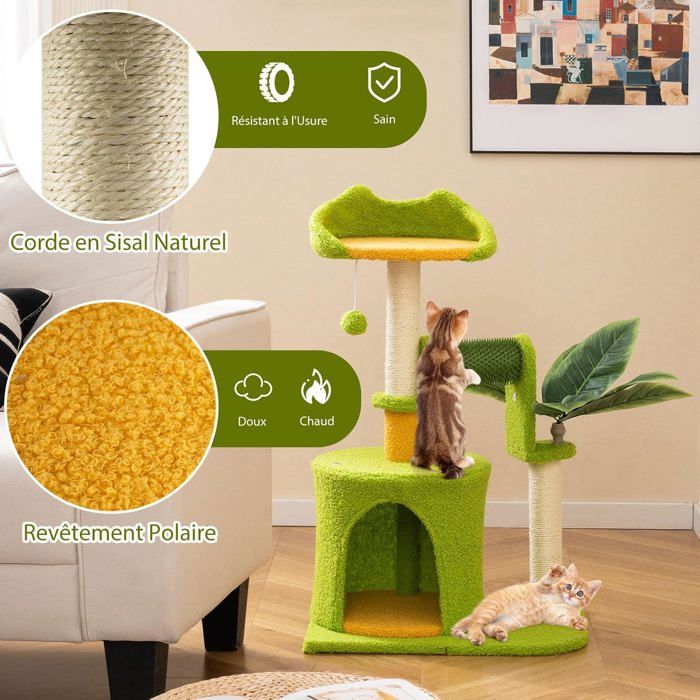 Meilleurs prix pour GIANTEX Arbre à Chat avec Feuilles Artificielles Petite Tour pour Chat avec Condo Perchoir Griffoirs en Sisal Toiletteur Auto