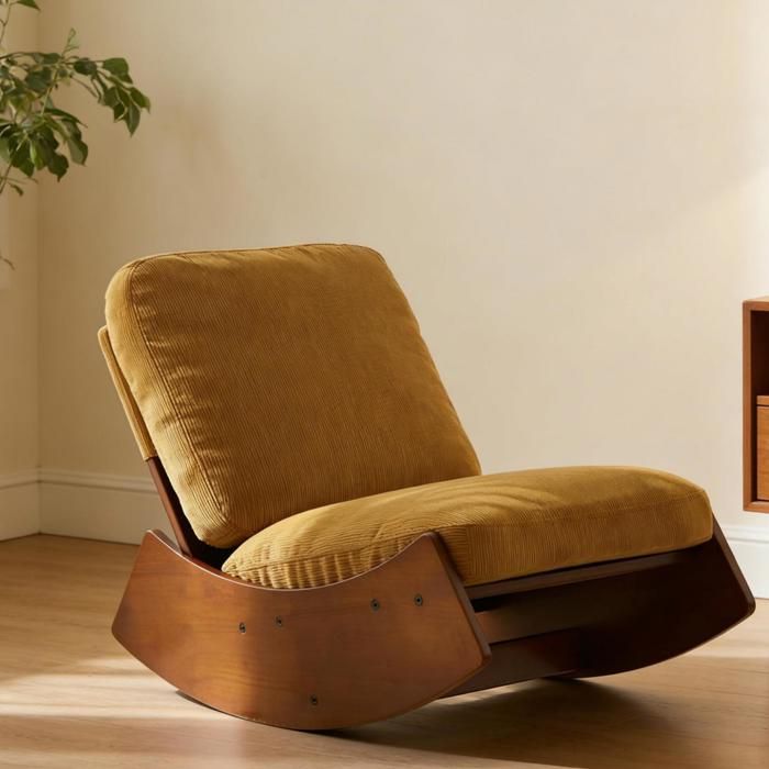 HOMVRA Chaise à Bascule 62×90×72 cm Rocking Chair en Tissu Velours Côtelé Design Rembourrage Ergonomique Orange