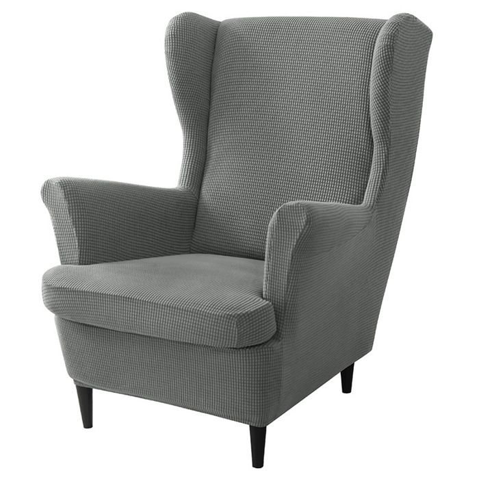 Housse de Fauteuil à Oreilles Extensible 2-Pièces Couverture de Fauteuil avec Housse de Coussin en T Gris Foncé HOUSSE DE FAUTEUIL