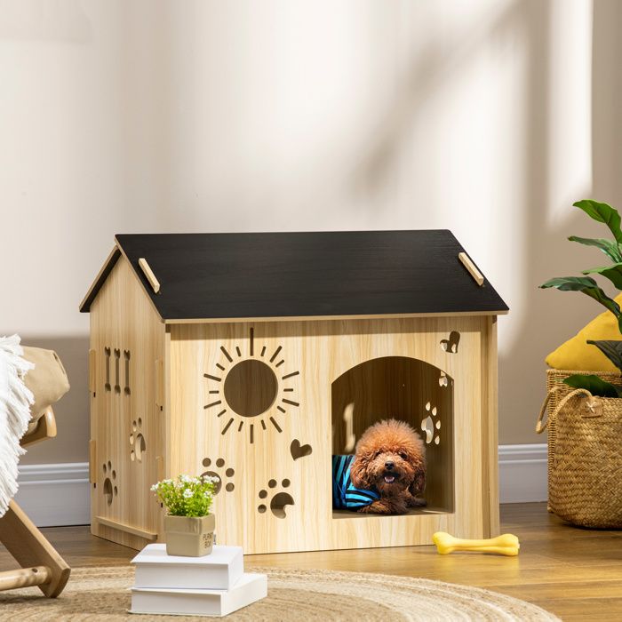Niche en bois pour chien/petit animal avec ouvertures de ventilation 69 x 50 x 585 cm avec toit intérieur en MDF chêne noir