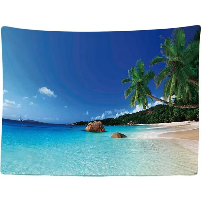Tapisserie Murale Décorative Chambre - Tropical Plage Nature Sea Ile Palmier - 200 x 150 cm Grand Papier Plage