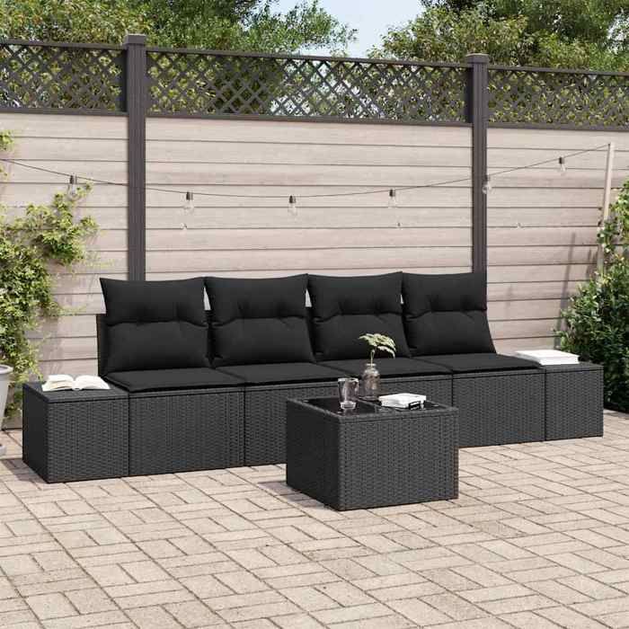 VIDAXL Ensemble de canapé de jardin + coussin (5 pcs) - ANTI-UV - Noir polyrotin 55×62×85 cm M7903