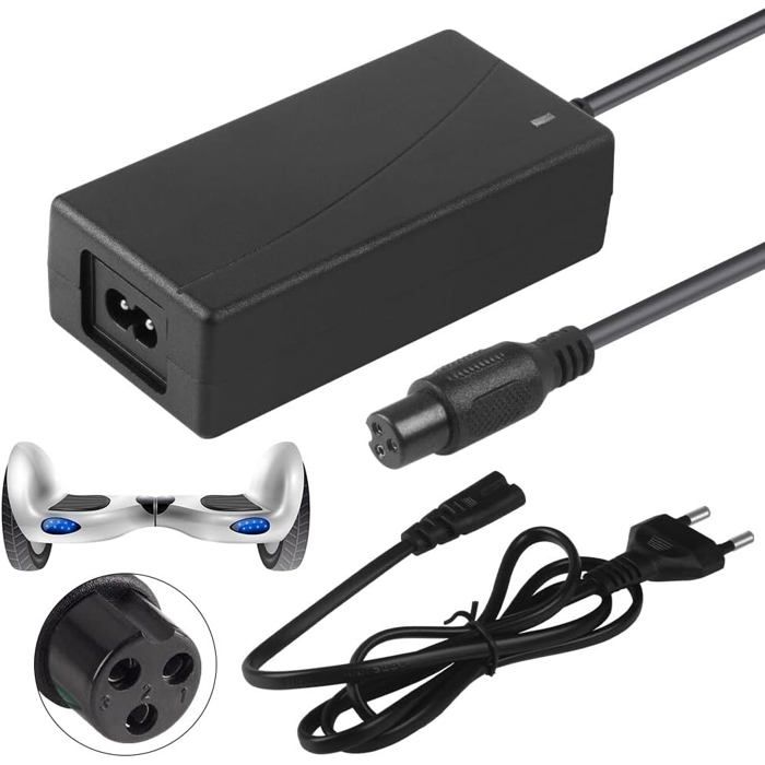 Chargeur Overboard 3 Broches Universel Chargeur Hoverboard Chargeur Overboard 42V 2A Chargeur Trotinette Electrique Chargeur Trott
