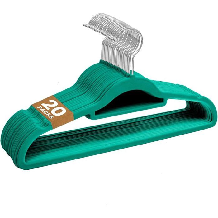 Lot de 20 cintres en Velours antidérapant pour vêtements cintres Peu encombrants pour Adultes avec Organisateur Greem 20 PAC CINTRE