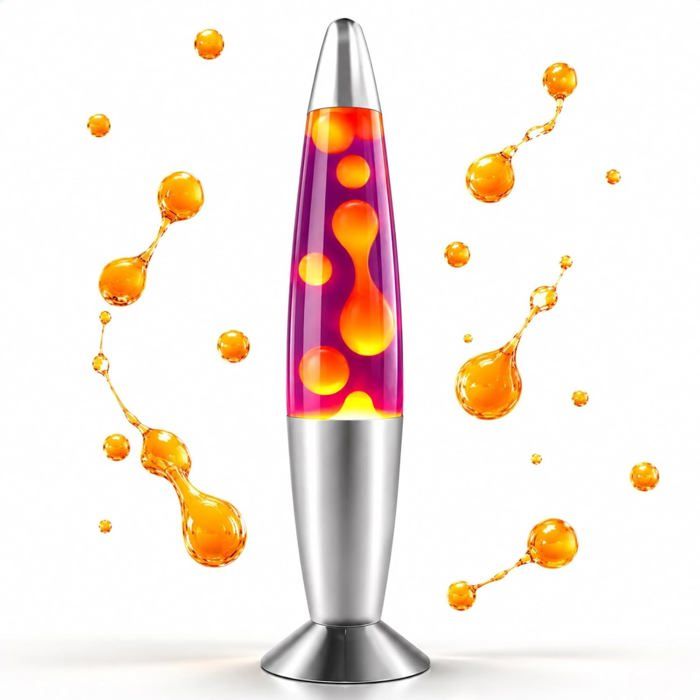 Lampe à lave Cadeau Rétro 34 cm pour Relaxation Lampe de chevet magma Violet Jaune avec 2 ampoules R39 E14