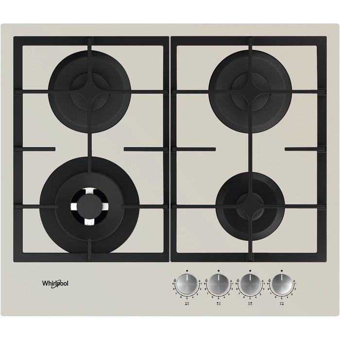 Plaque de cuisson à gaz en verre trempé Whirlpool 4 brûleurs 1 anneau à double flamme Commande mécanique