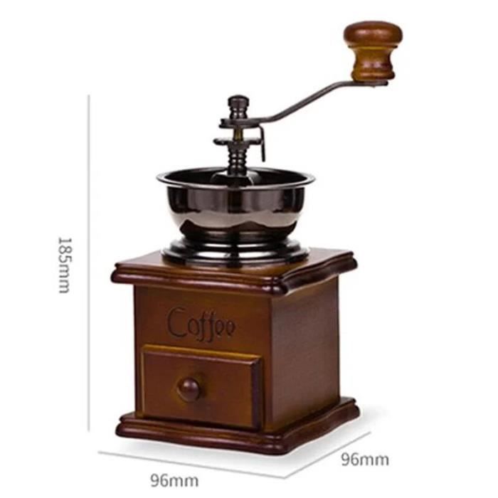 Moulin à Café Manuel Vintage En Bois Et Fonte - Broyeur Céramique Réglable Pour Café Frais, Style Ancien (10x10x17 Cm)