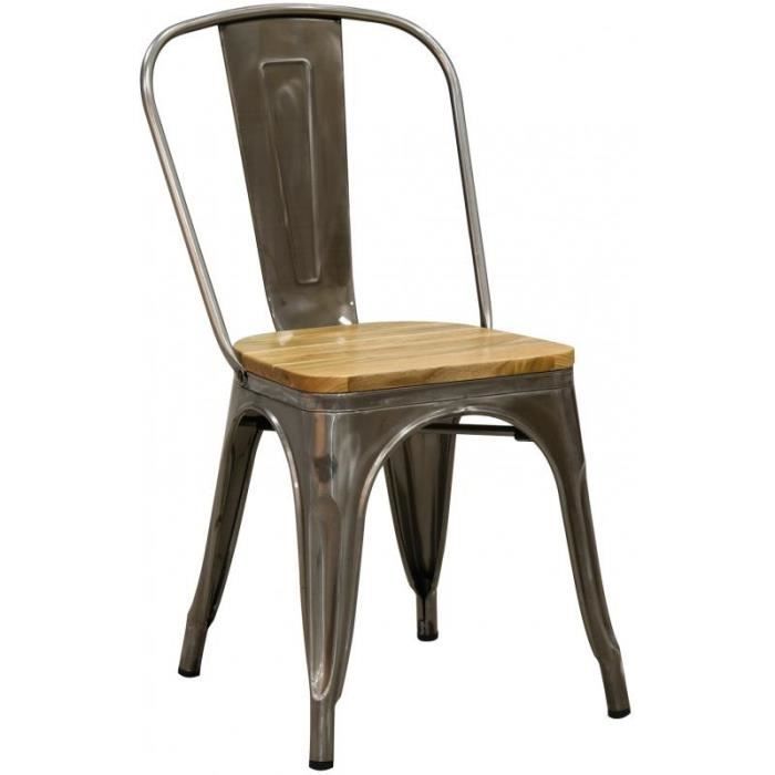 Chaise industrielle - AUBRY GASPARD - Bois dorme huilé - Acier brossé - 1 place - Intérieur Chaise industrielle - AUBRY GASPARD - Bois dorme huilé - Acier brossé - 1 place - Intérieur