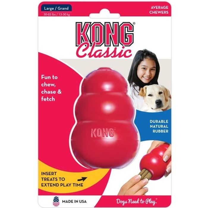 KONG Jouet à mâcher rebondissant en caoutchouc naturel Classic Large - Rouge - Pour chien