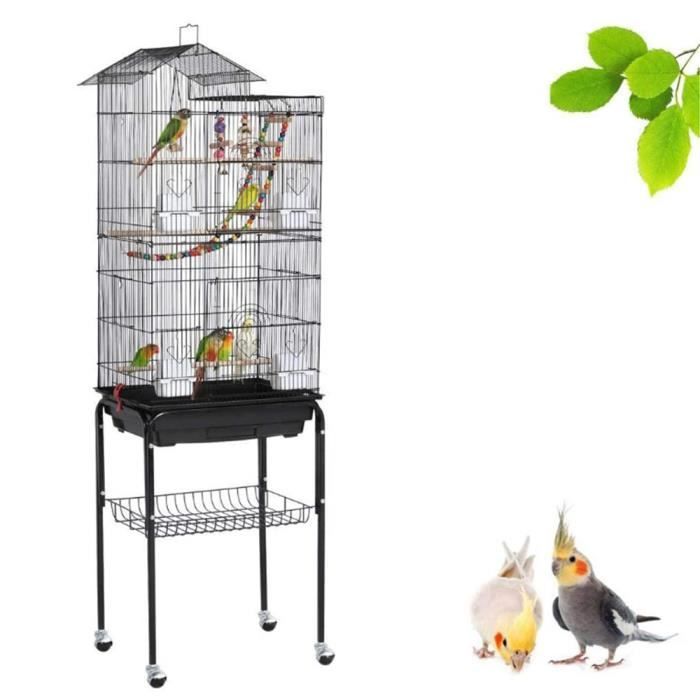 belle cage oiseaux volière portable toit design 46 x 35.3 x 92 cm avec support détachable