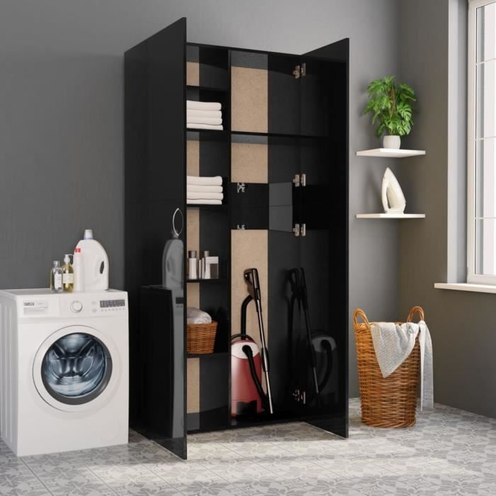 Armoire De Rangement Haute De Jardin Noir Brillant 80 X 35 5 X 180 Cm Agglomere Achat Vente Etabli Meuble Atelier Armoire De Rangement Haute De Cdiscount