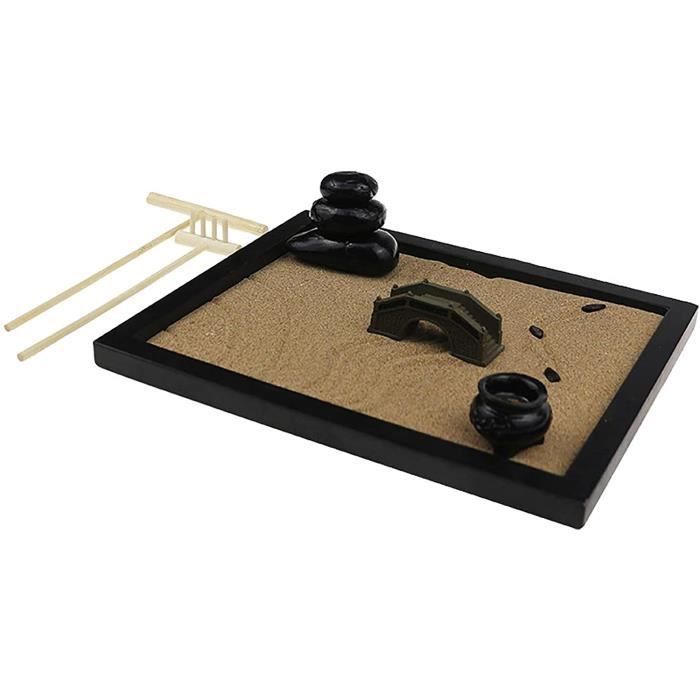Jardin Zen Miniature Rond WEBEEDY – Kit De Méditation Sable Et Roche, Bureau, 22,6 Cm – Déco Relaxante
