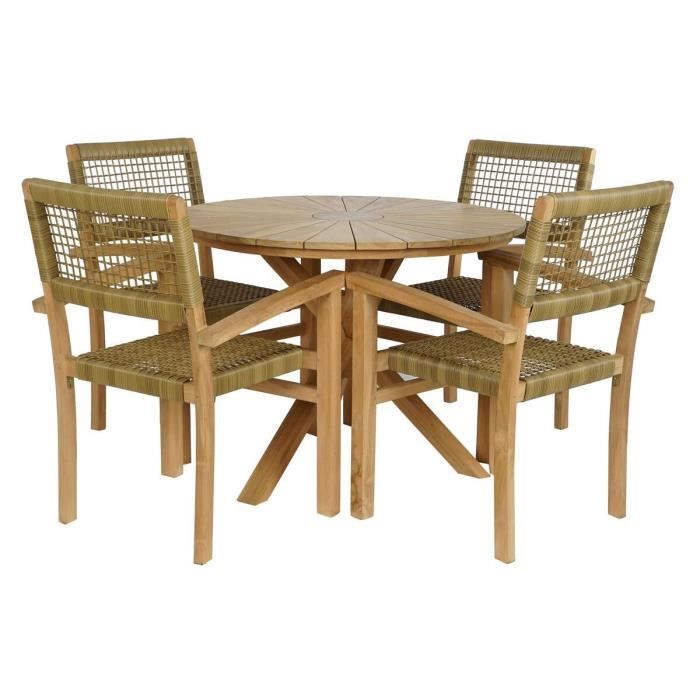 Ensemble table + 4 chaises - Teck - Rotin synthétique - Blanc