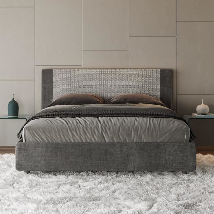 Lit Rosal 160x190 sans sommier Norris 25 Labirinto 02 - Norris - Gris - Blanc