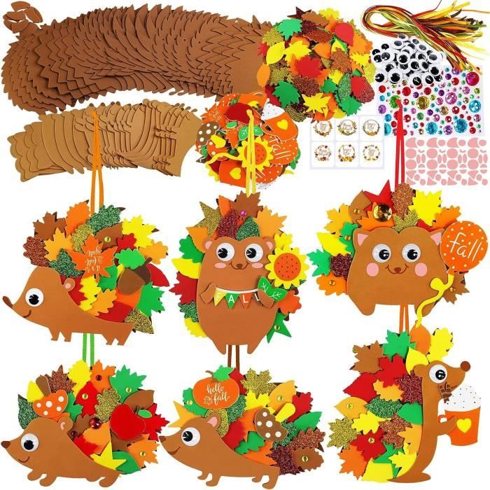 Kit D'artisanat Hérisson à Feuilles – 8 Modèles En Feutre EVA, Yeux Mobiles, Cordons, Activités Manuelles Automne/hiver Pour Enfants 3-12 Ans