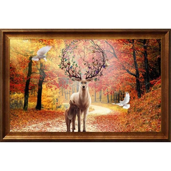 5D Diy Diamond Painting Complet Cerf, Broderie Diamant Kit Complet Animal Strass Point De Croix