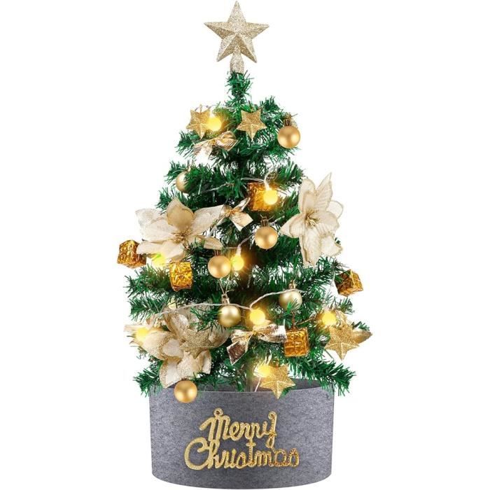 Mini 60CM Sapin de Noel Lumineux, Sapin Noel Artificiel LED avec Guirlandes Lumineuses et