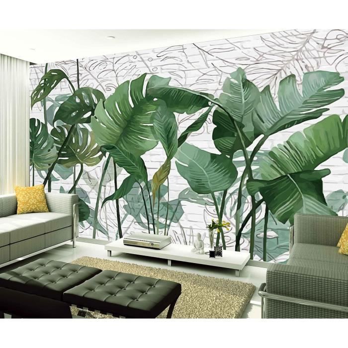 Stickers Porte 3D Trompe L'Oeil Feuilles De Plantes Vertes Sticker