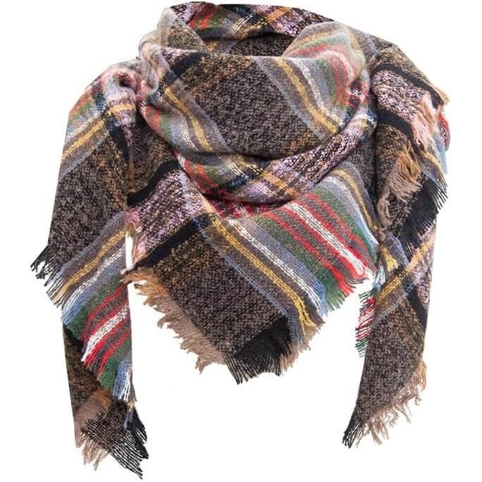 Poncho Femme Hiver Carreaux Avec Franges Châle Ouvert Chaude Epais Pour