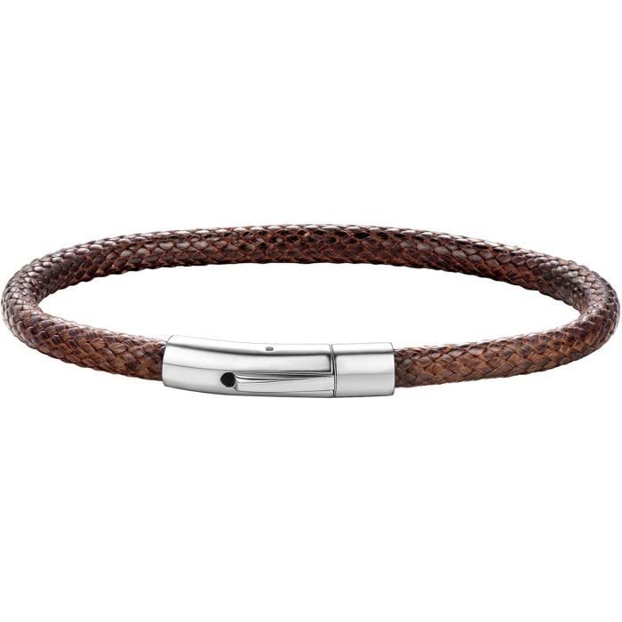 Collier En Cuir Brun Rougeâtre Effet Vieilli De 2 Mm Avec Cordon Fermoir En Bronze - France