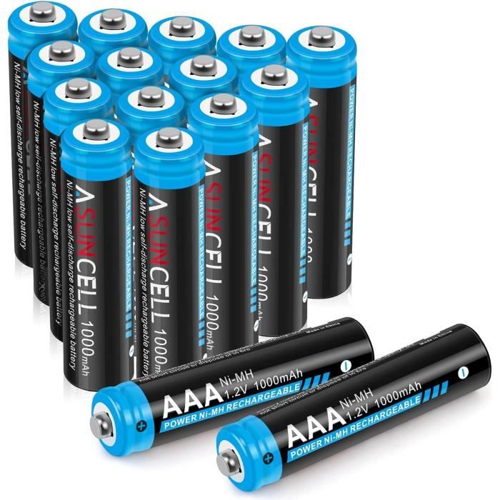 16 Pièces Piles Rechargeables AAA, 1000mAh Haute Capacité 1,2V NiMH