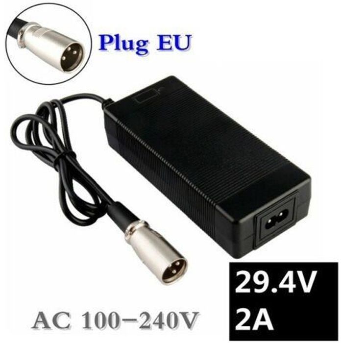 Sortie chargeur 29.4V 2A pour batteries rechargeables lithium-ion et vélos électriques. Pour batterie 24V 25.2V 25.9V 29.4V 7S prise