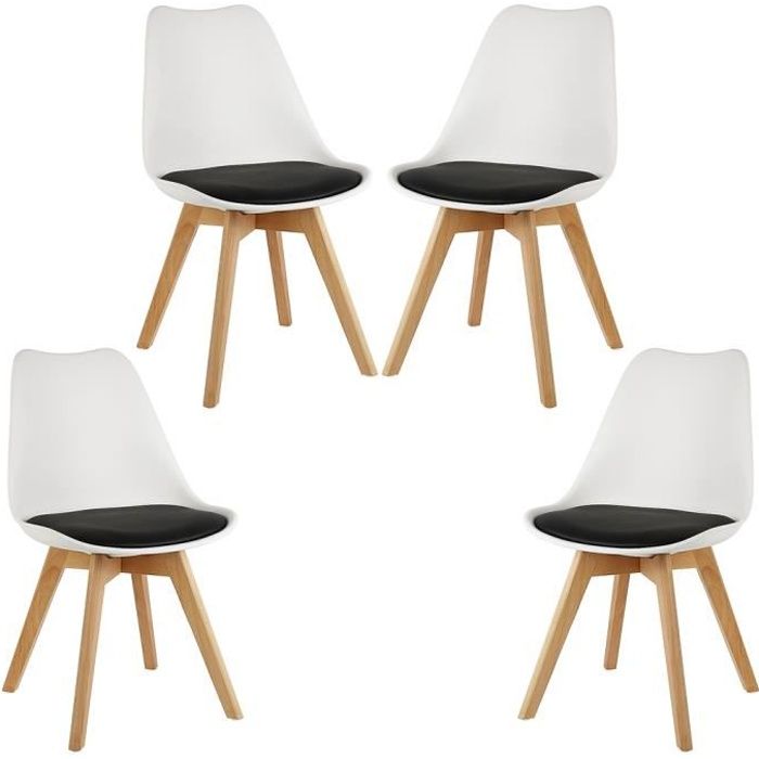 48x46x80 cm LOT DE 4 CHAISES BLANCHE ET NOIR AG  Cdiscount Maison