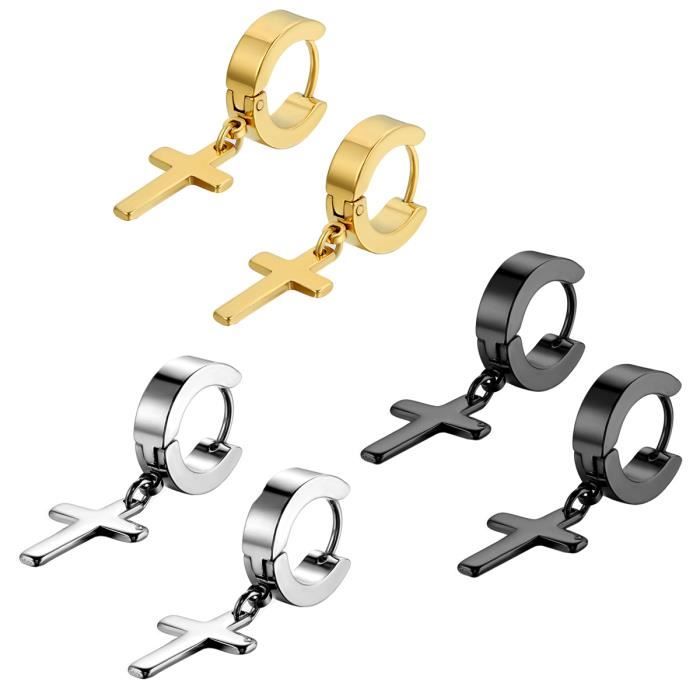 Boucles d/'oreille en acier inoxydable de 3 paires en acier inoxydable en