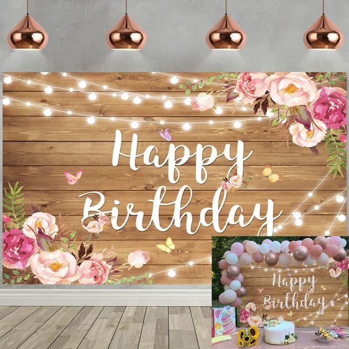 Toile De Fond Bohème « Happy Birthday » Pour Filles - Motif Floral Et