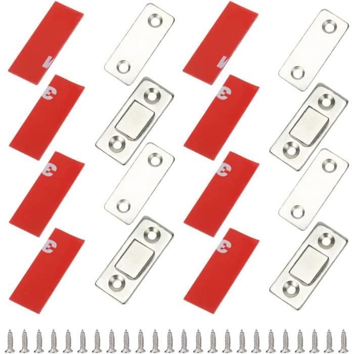 Aimant Porte Placard, 8 Pièces Loquet Magnetique Adhésive, Très Mince Meuble Aimant Puissant
