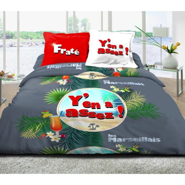 parure de lit 2 personnes les marseillais drap plat 240x300 cm drap housse 140x190 2 taies d oreiller 63x63 cm assez jungle cdiscount maison