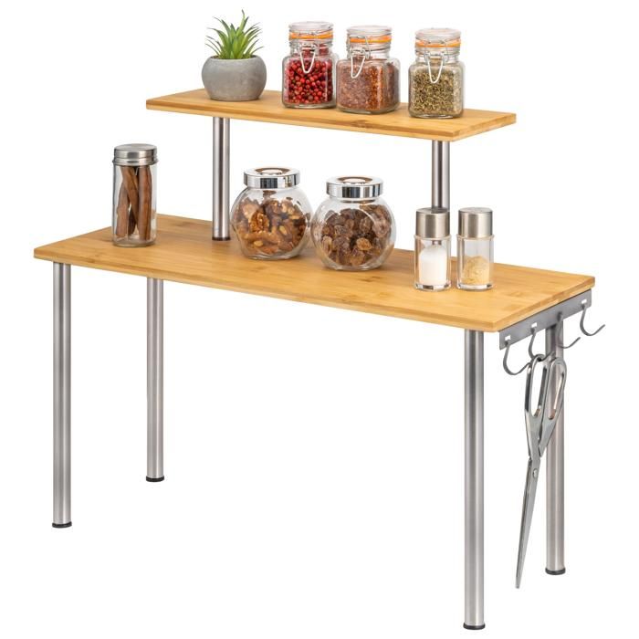bremermann etagere de cuisine etagere d angle en bambou et inox avec crochets cdiscount maison