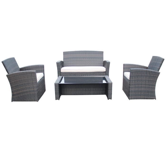 Salon De Jardin 4 Pieces Rotin Imitation Osier Marron Creme