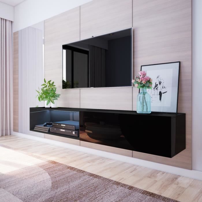 Meuble Tv Suspendu Meuble De Salon Larka 2x100 Cm Noir Mat