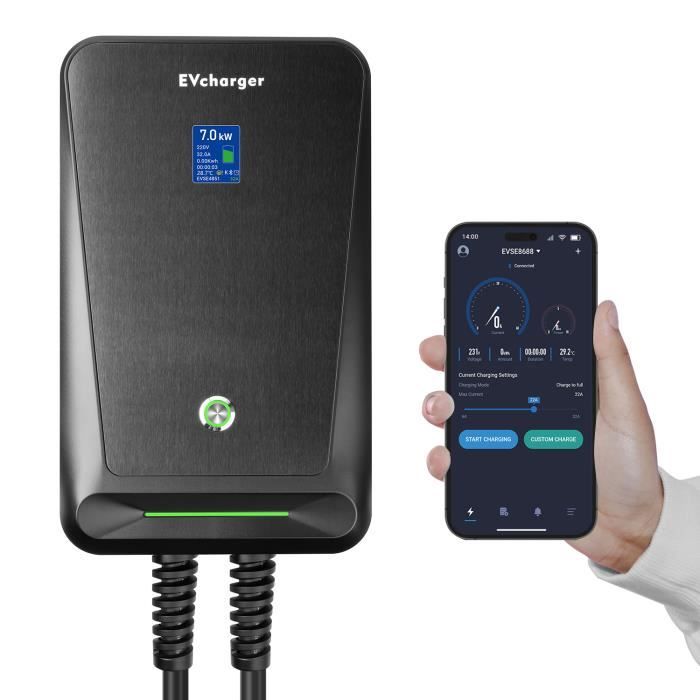 LEFANEV Chargeur ev Type 2 32A 7 KW avec APP Prend en Charge la Connexion Standard Bluetooth et WiFi pour la Station de Charge ev