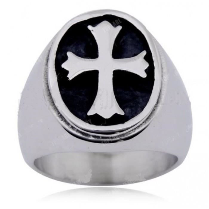 Bague croix templier sur fond noir 13us chevaliere homme femme