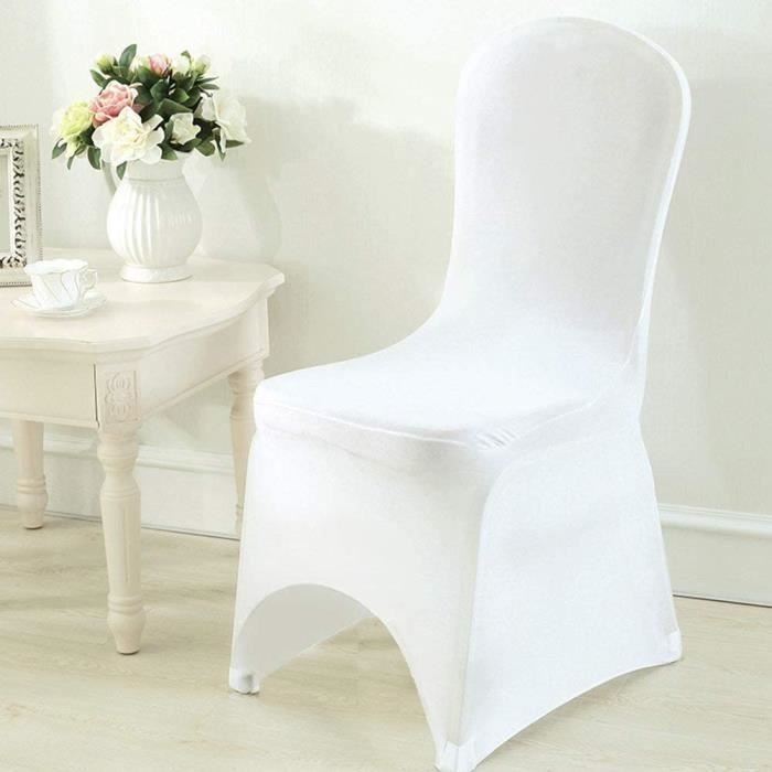 Lot de 50 Housse de Chaise Mariage Blanche Extensible pour