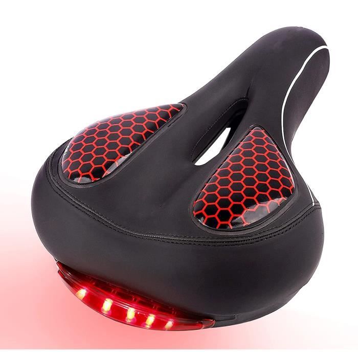 Selle de vélo,Selle Vélo Gel Confortable avec LED Feu Arrière, Professionnel Selle VTT/Route/Ville Imperméable et Respirante Siège