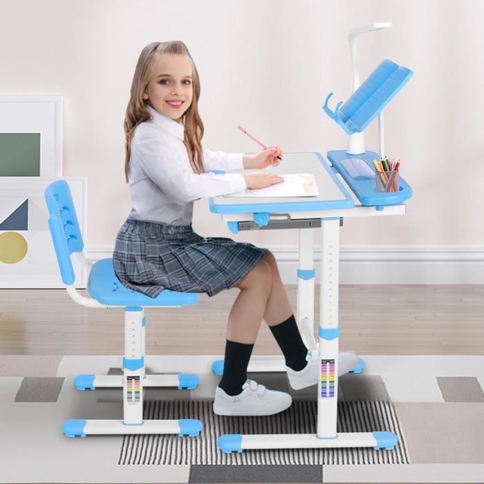 Set Bureau Chaise Pour Enfant, Ergonomique Table Hauteur Ajustable Plaque  Inclinable Avec Lampe d'étude - Cdiscount Maison
