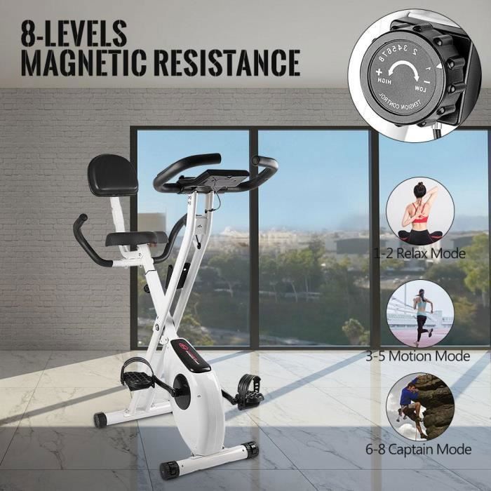 Vélo d'appartement semi-allongé magnétique réglable acier abs gris noir