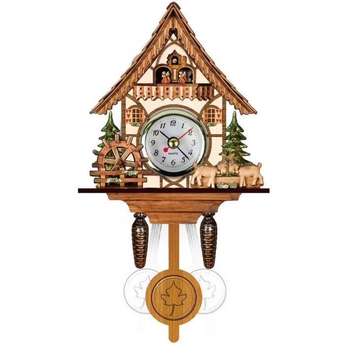 lzndeal Antique Coucou en Bois Horloge Oiseau Temps Bell Swing Alarme Montre Maison Art Décor