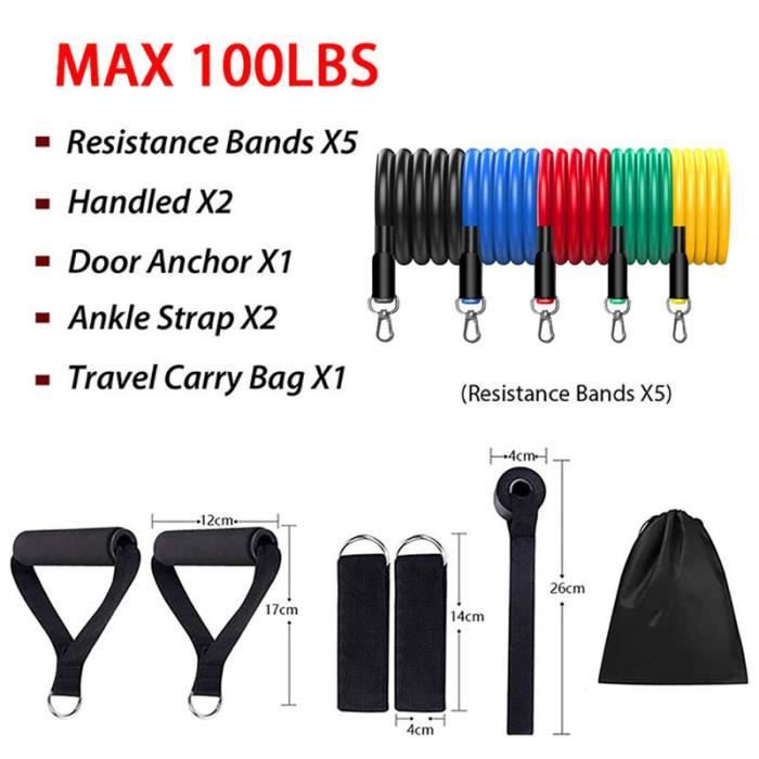 ROELLY Ensemble 7 Pièces Élastiques Musculation 6 Niveaux + Barres Pilates - Kit Fitness Complet