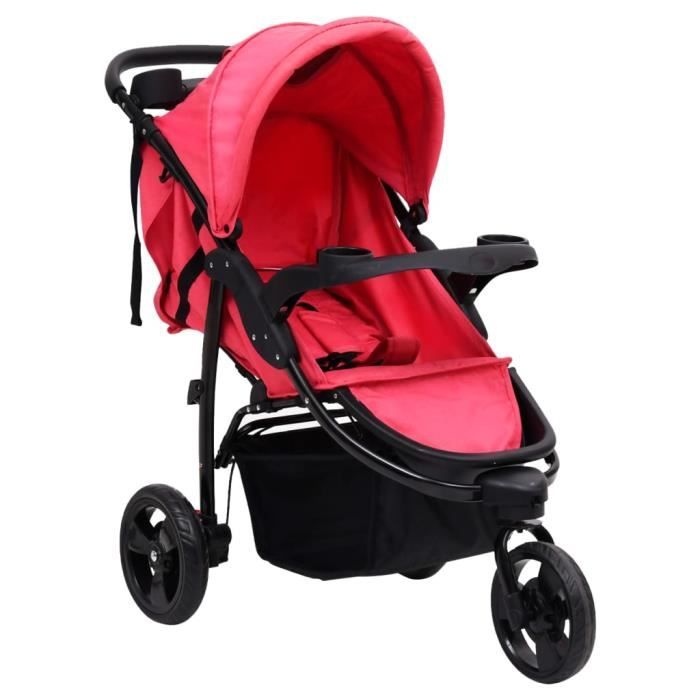 Haute qualite 2060 Luxueux Poussette bebe a 3 roues Landau Poussette Canne Rouge et noir Acier Cdiscount Jeux Jouets