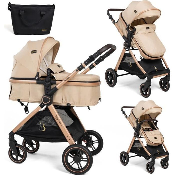 Bebelissimo - Poussette transformable - combinée - convertible -2 en 1 - poids 0-22kg - Nicea - beige