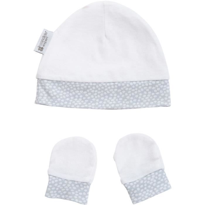 Candide Bonnet Moufles Naissance Gris Bleute Pois Cdiscount Puericulture Eveil Bebe