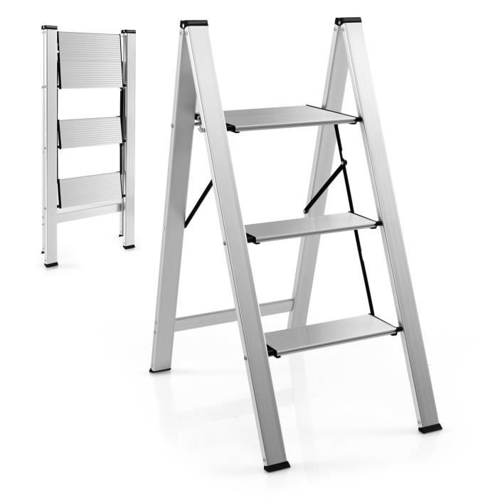 COSTWAY Escabeau en Aluminium,Marche Pieds Echelle Polyvalente avec Plateau à Outil Capacité de