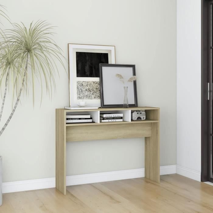 WIFESE Table Console Blanche 100x35x76,5 Cm - Meuble D'Entrée Pliante En Aggloméré